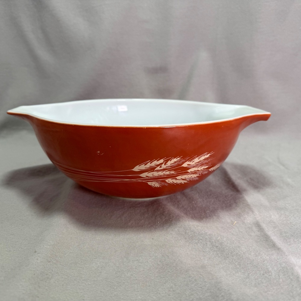 PYREX Autumn Harvest Wheat Cinderella Mixing Bowl 444 Rust Orange Vintage 4 QT
